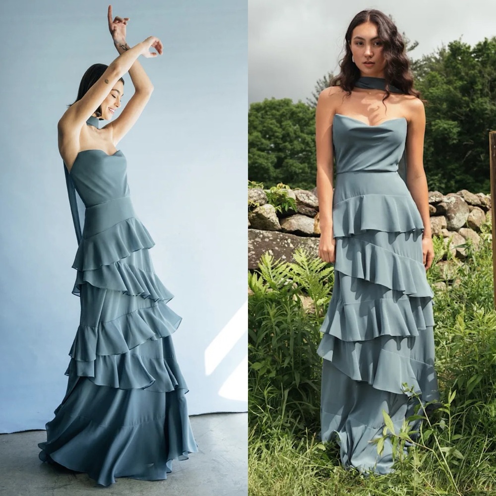 Jenny Yoo Simona Blue Strapless Maxi Dress